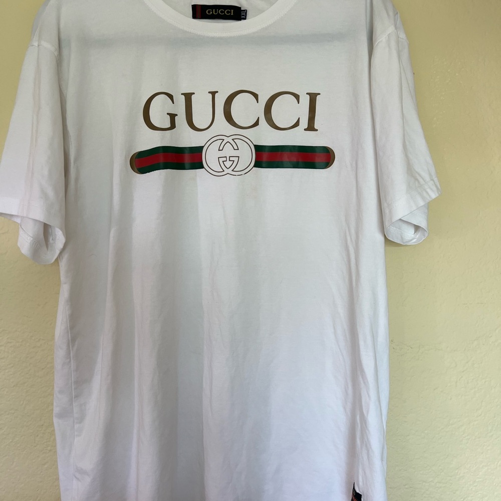 Fake “Gucci” White Logo T-Shirt